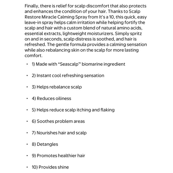 Its a 10 Scalp Restore Miracle Calming Spray 4oz Leave In Soothing Treatment NEW - Picture 3 of 6